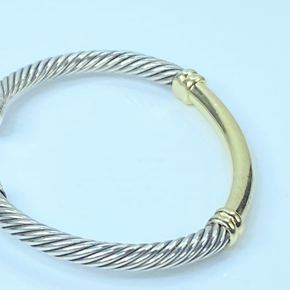 David Yurman Sterling 925 18K station Rope Cable cuff bangle 28.4g 7.5" JR7989 - Picture 6 of 11